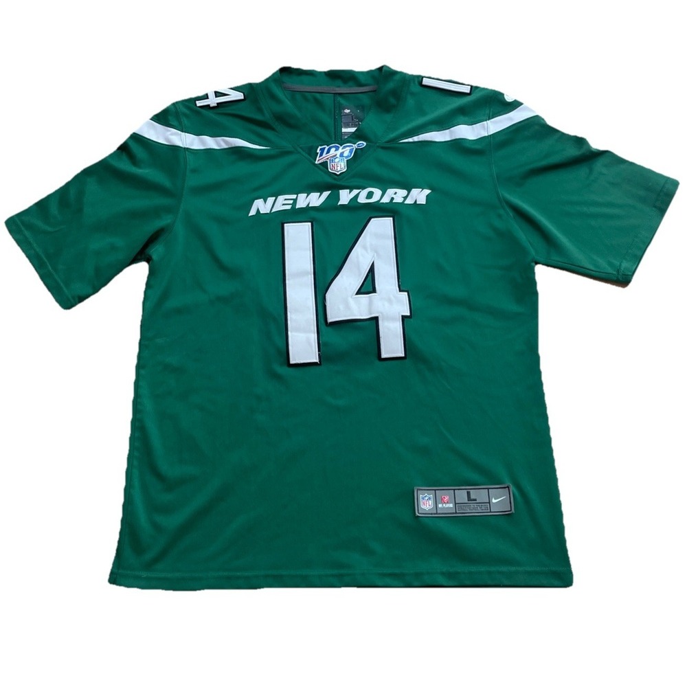 Nike NY Jets NFL 100th Anniversary Patch Jersey Green #14 Darnold Mens L No Name